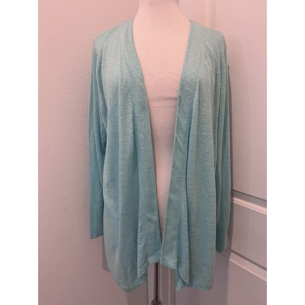 J. Jill Love Linen Open Front Cardigan Sweater Size XL New Aqua Blue Casual